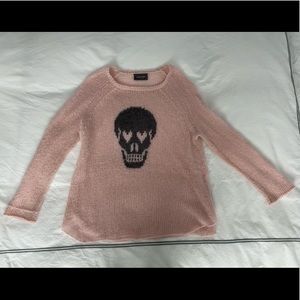 Wooden Ships pink knit sweater with skull detail